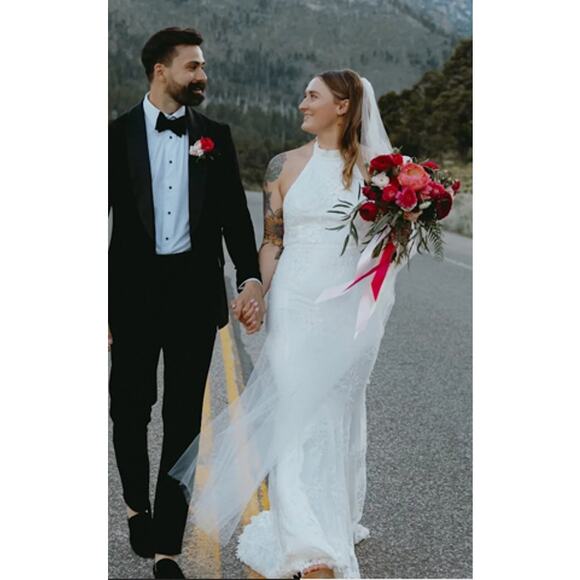 Lulus Glamour White Embroidered Halter Mermaid Maxi Dress Size M NWT - Picture 6 of 15